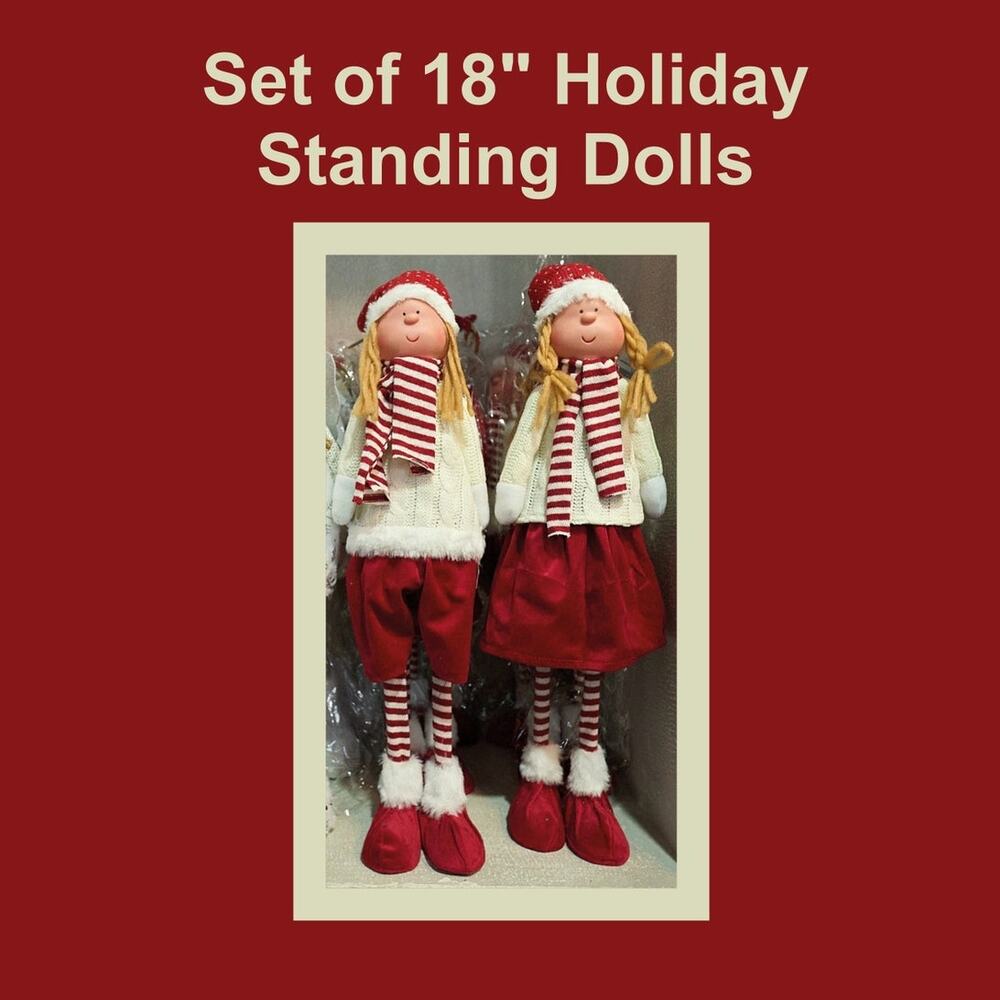 Set of 18" Stand Alone Holiday Christmas Dolls Decoration (2 Dolls Included)